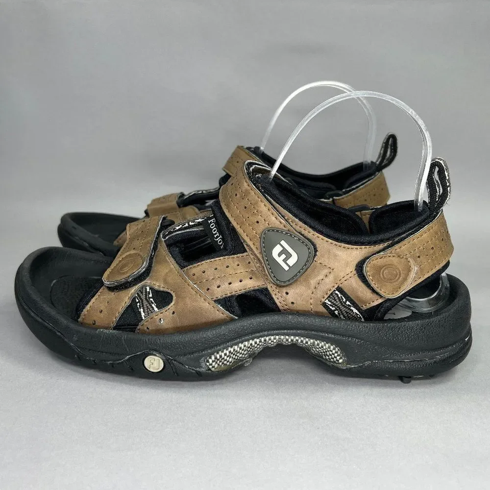 FootJoy Golf Sandals Men's Size 7 GreenJoys Brown Leather Adjustable Performance